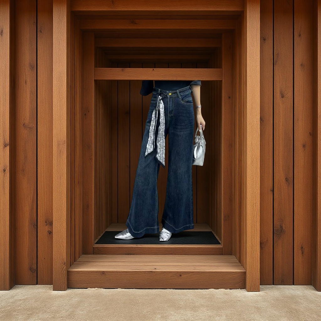 Retro-colored high-waisted wide-leg jeans for women's autumn 2025 new style, loose, drape, non-leg-hugging flared floor-length jeans for women Item Picture