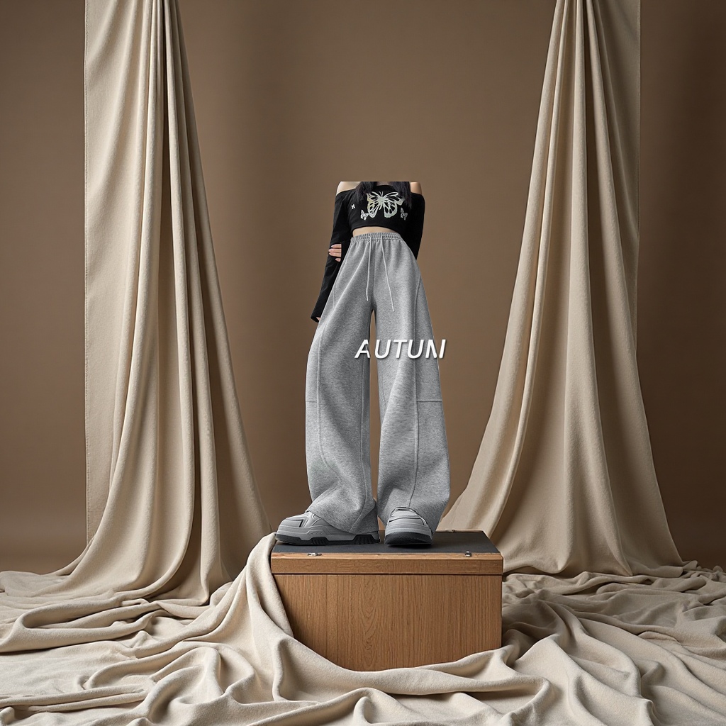 美式弯刀阔腿裤女春秋2025新款高腰宽松直筒运动休闲香蕉卫裤