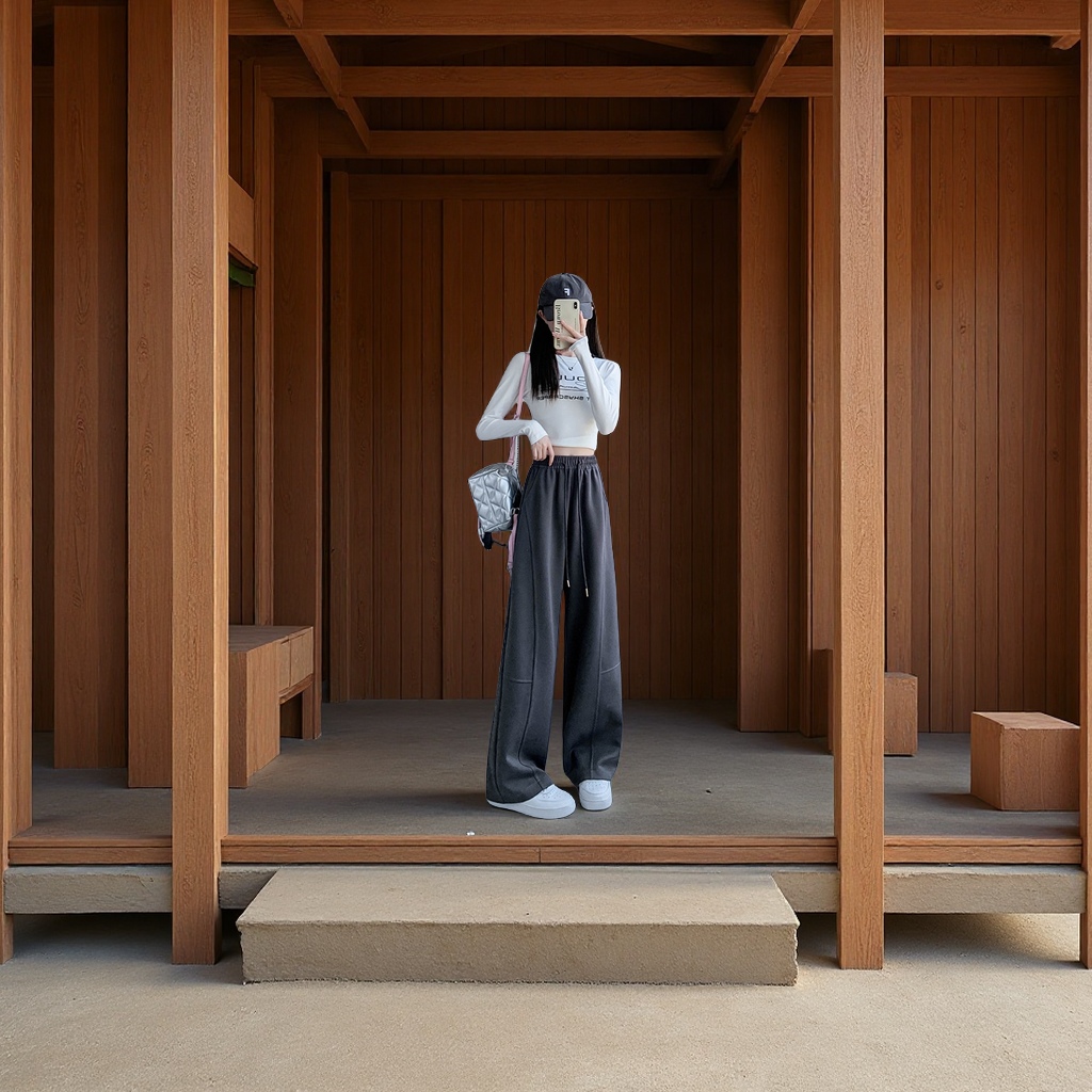 American curved wide-leg pants for women 2025 new style high-waisted loose straight-leg sporty casual banana sweatpants Application Scenario