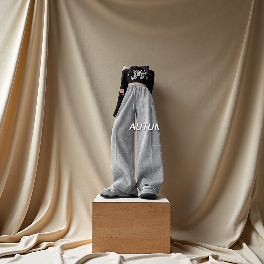 美式弯刀阔腿裤女春秋2025新款高腰宽松直筒运动休闲香蕉卫裤休闲裤