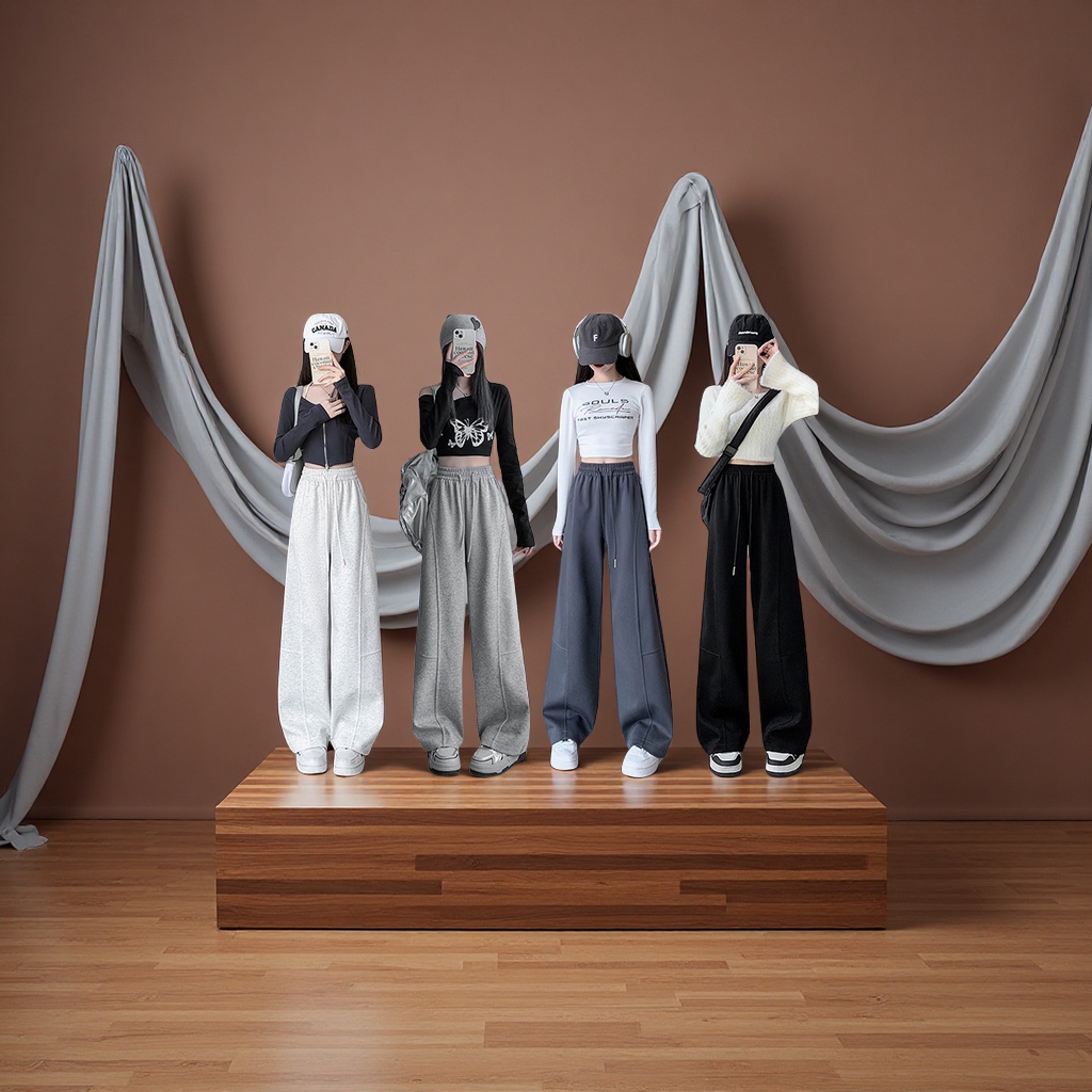 American curved wide-leg pants for women 2025 new style high-waisted loose straight-leg sporty casual banana-shaped sweatpants Casual pants details Picture