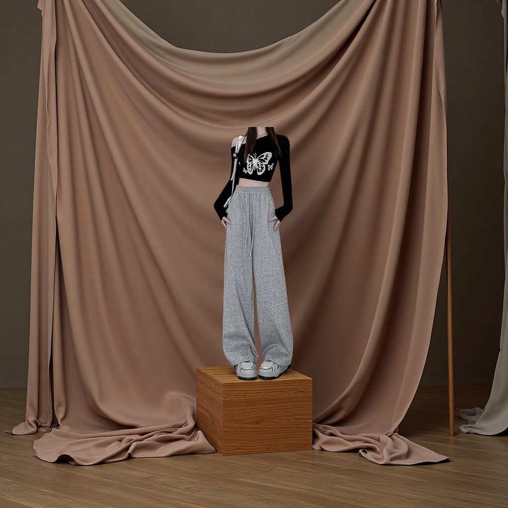 American curved wide-leg pants for women 2025 new style high-waisted loose straight-leg sporty casual banana-shaped sweatpants Casual pants Specification image