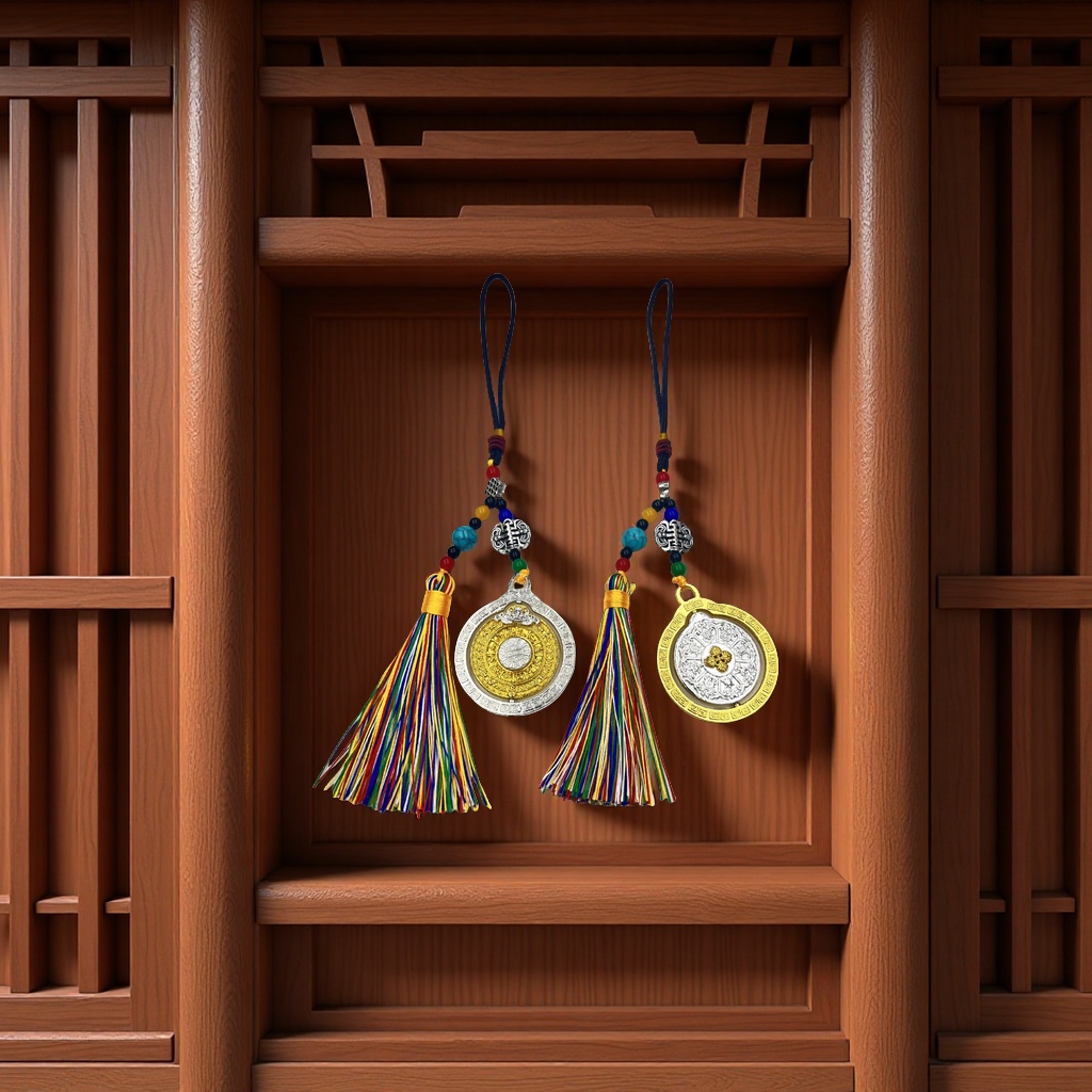 Retro ethnic style pendant, car bag hanging tassel, rotating twelve Chinese zodiac eight Trigrams nine palaces auspicious pendant, travel decoration details Picture