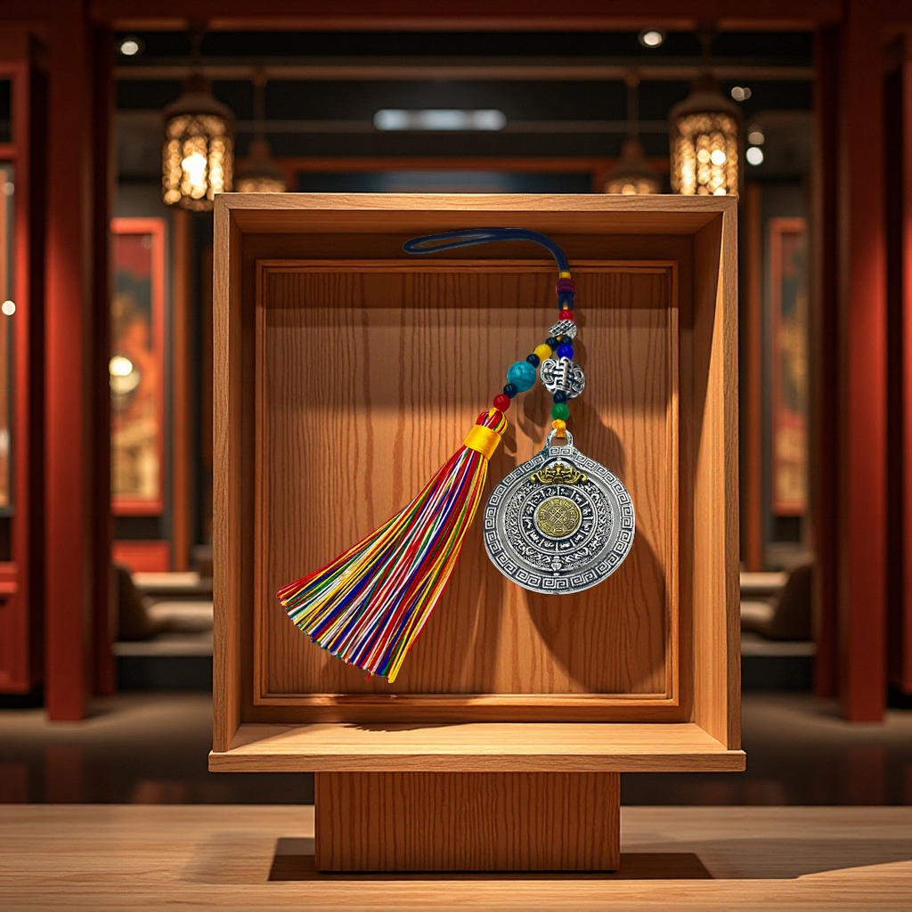 Retro ethnic style pendant, car bag hanging tassel, rotating twelve Chinese zodiac eight Trigrams nine palaces auspicious pendant, travel decoration Specification image