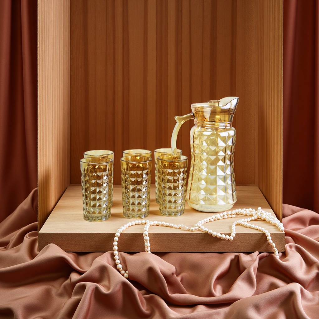 琥珀色陶瓷茶具七件套简约现代家用泡茶茶具套装礼品送礼优雅实用