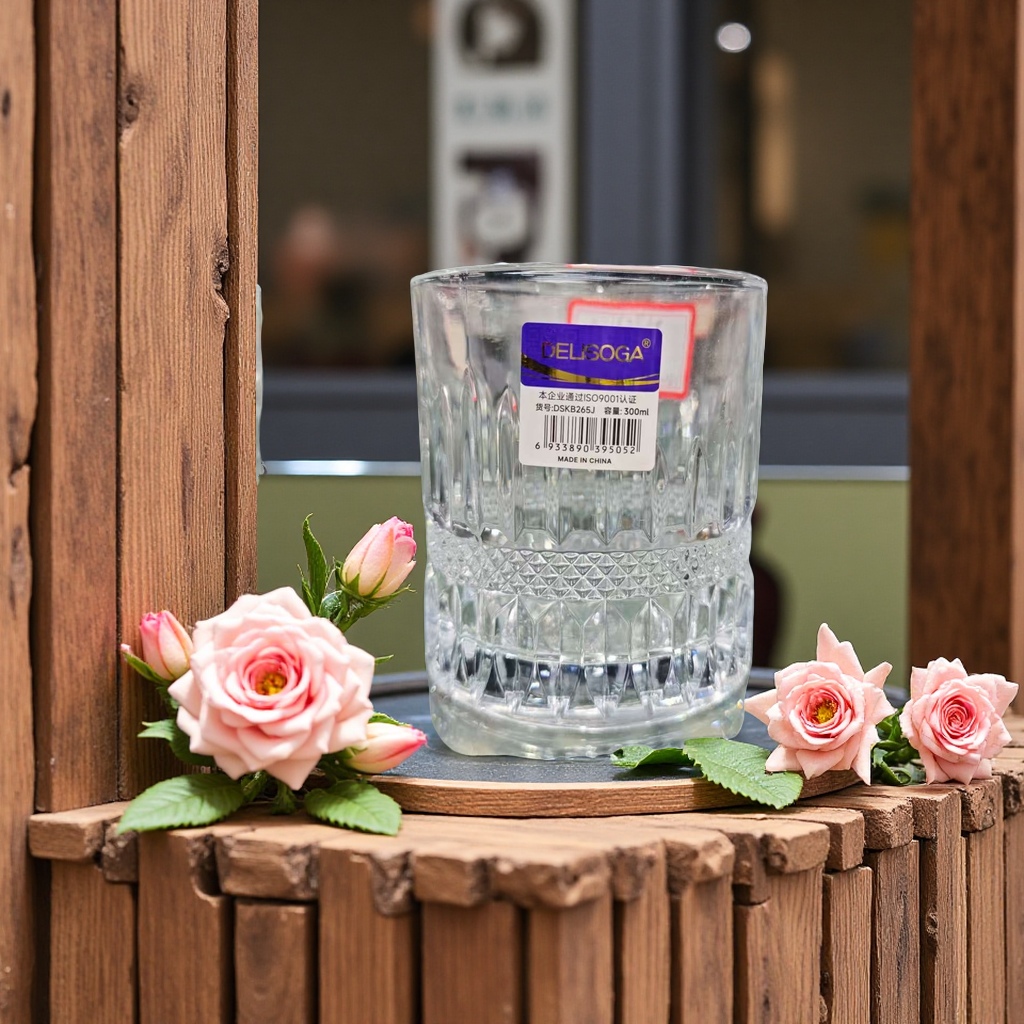 deli玻璃杯透明耐热咖啡水杯带把家用饮料杯350ml简约时尚餐具用品