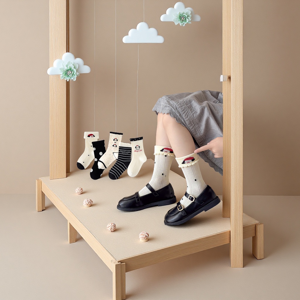 2025秋冬儿童袜子甜美双纱中筒无骨可爱小狗女童春秋季A类舒适耐穿