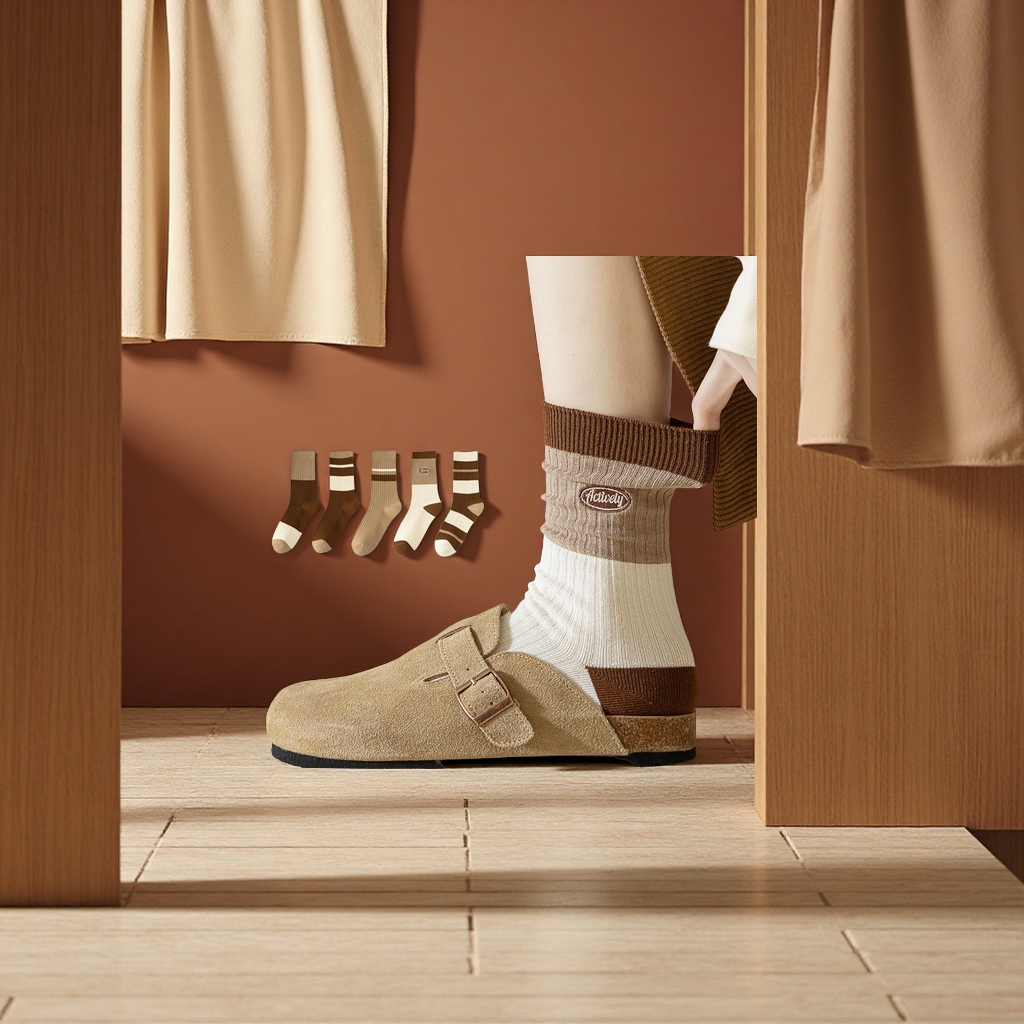 Pure cotton women's mid-calf pile socks spring and autumn sports casual thin sweat-absorbing boneless long socks women's spring and summer style all-cotton breathable and comfortable