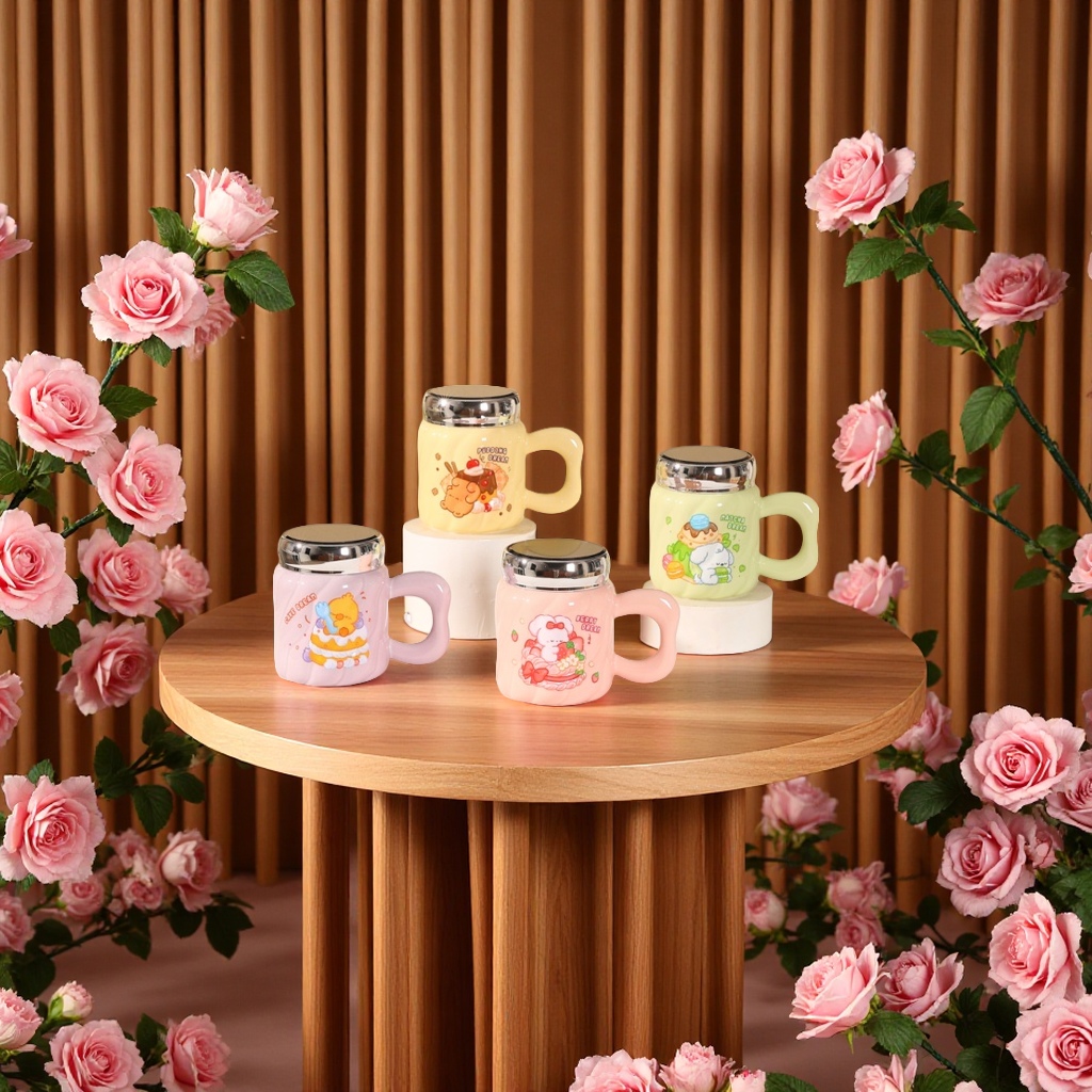 创意陶瓷水杯简约时尚办公家用带盖防漏容量300ml个性创意杯子