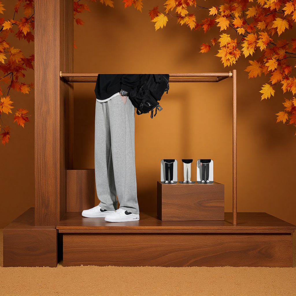 男士秋冬休闲裤宽松垂感直筒运动长裤百搭宽腿男款卫裤男式宽松休闲裤