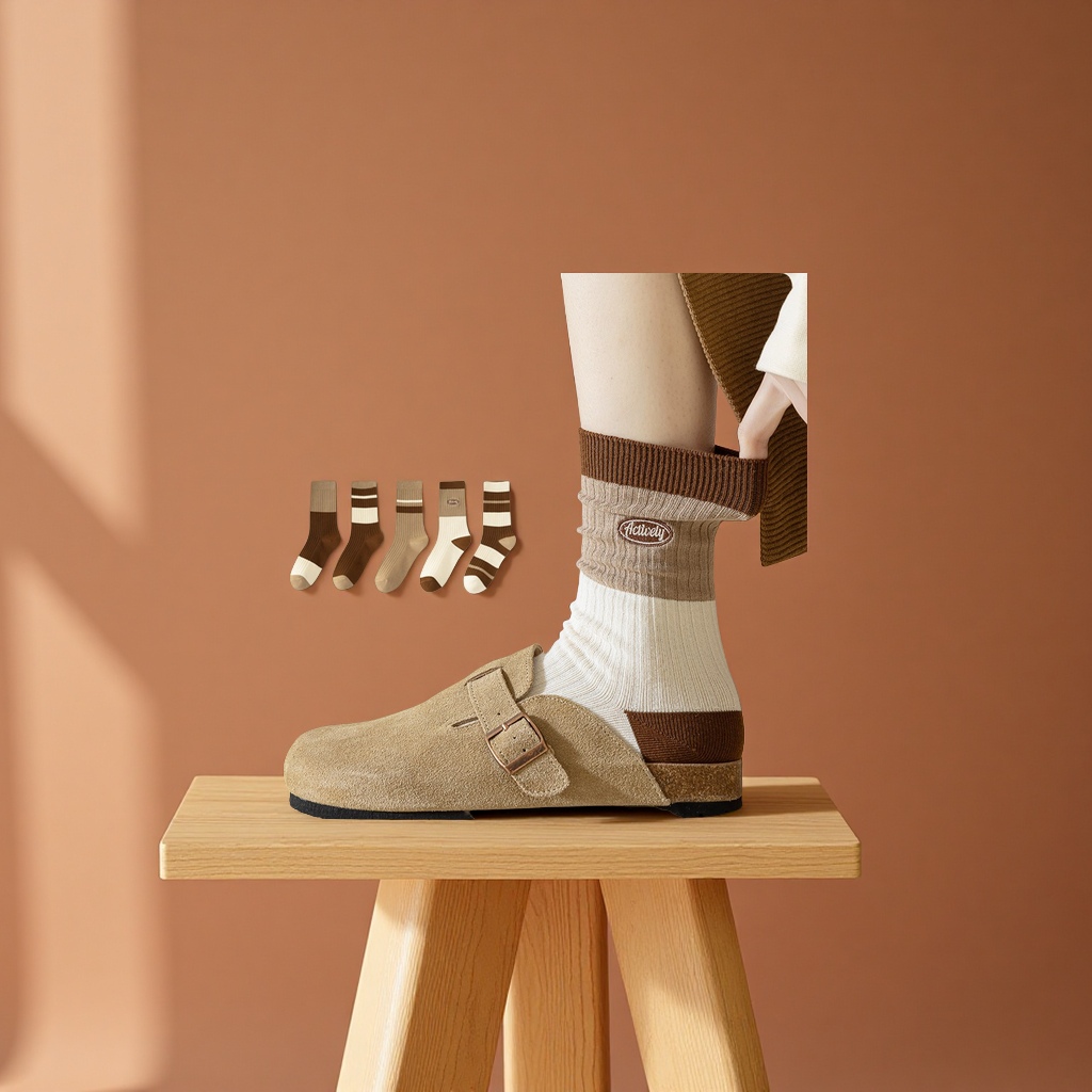 纯棉女中筒堆堆袜春秋运动休闲薄款吸汗无骨长袜女春夏款舒适透气