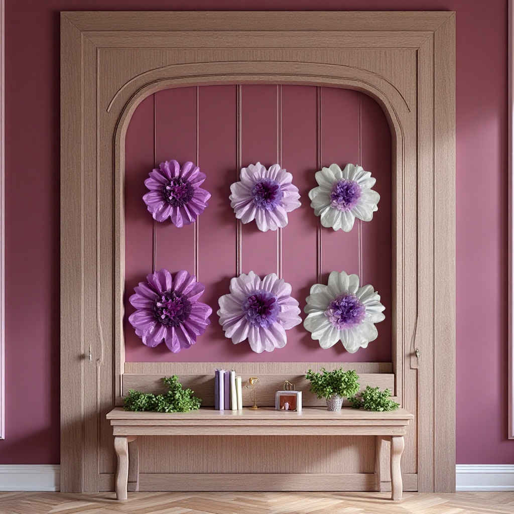 Cross-camera bestseller in stock: 60cm 24-inch set of large paper flowers in light and dark lilacs with flower centers