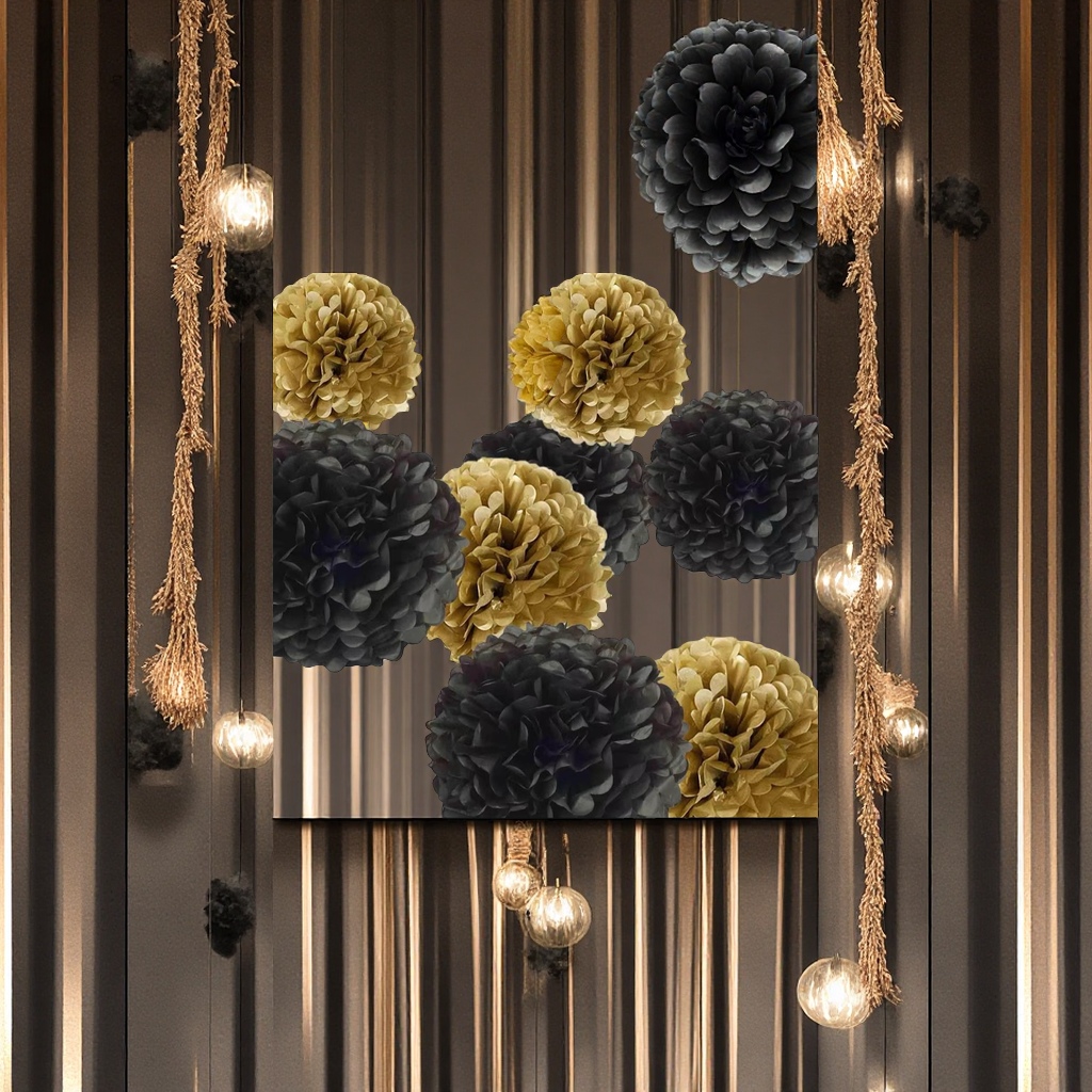 亚马逊儿童生日派对背景装饰黑金银纸花球流苏气球礼花创意节庆用品