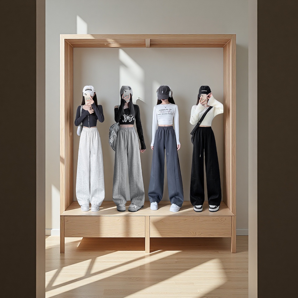 American curved wide-leg pants for women 2025 new style high-waisted loose straight-leg sporty casual banana-shaped sweatpants Casual pants details Picture