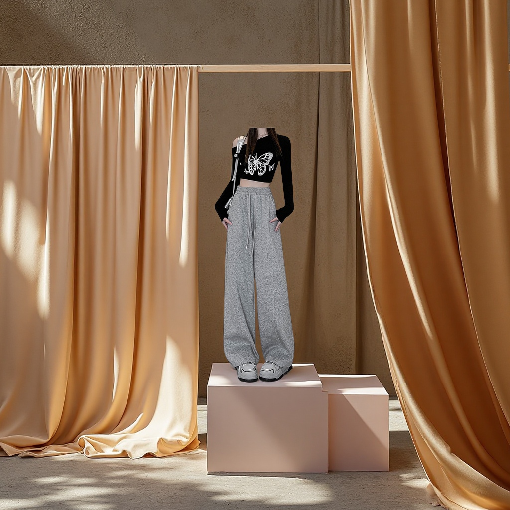 American curved wide-leg pants for women 2025 new style high-waisted loose straight-leg sporty casual banana-shaped sweatpants Casual pants Specification image