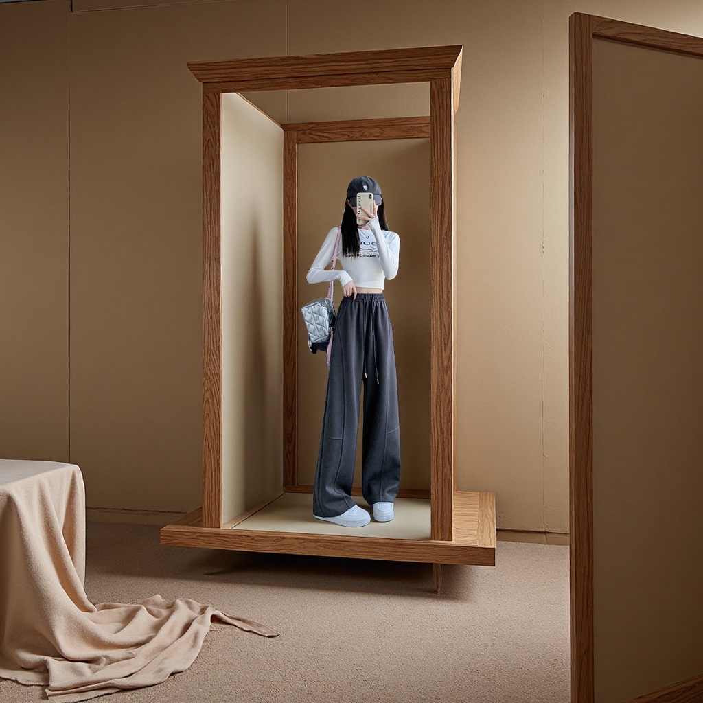 American curved wide-leg pants for women 2025 new style high-waisted loose straight-leg sporty casual banana-shaped sweatpants Casual pants Application Scenario