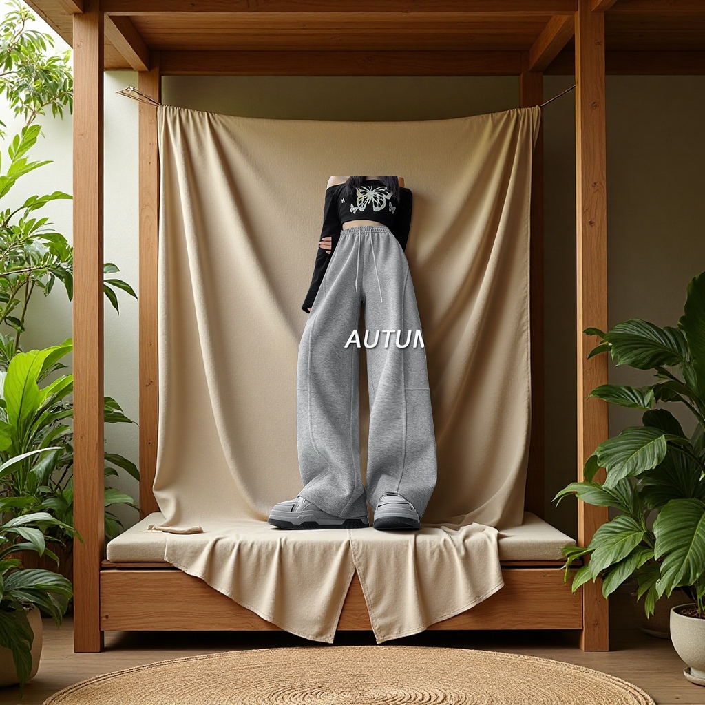 美式弯刀阔腿裤女春秋2025新款高腰宽松直筒运动休闲香蕉卫裤