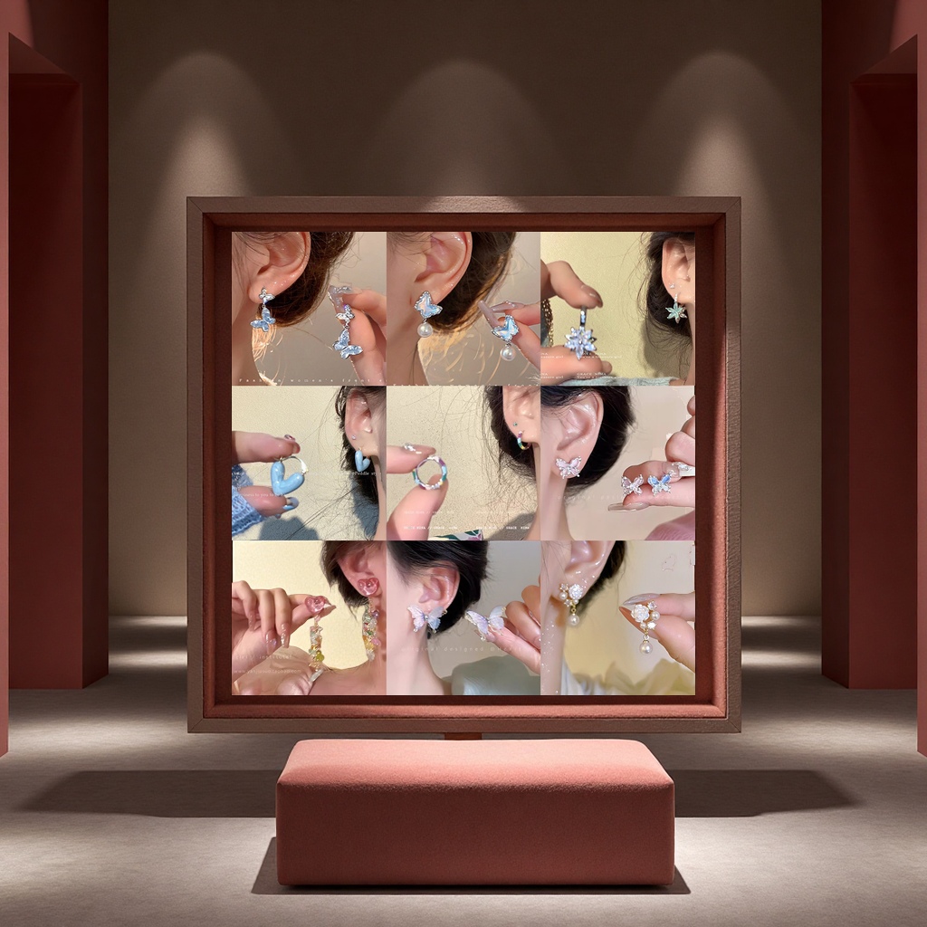 ins风珍珠耳环女925银针小众设计蝴蝶耳钉轻奢高级感耳坠耳饰耳圈优雅气质款