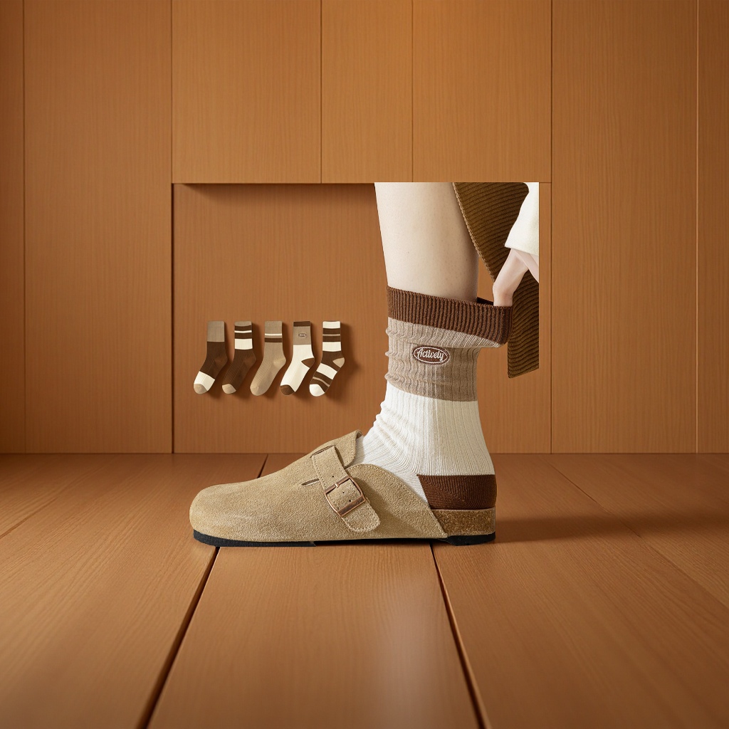 纯棉女中筒堆堆袜春秋运动休闲薄款吸汗无骨长袜全棉春夏款