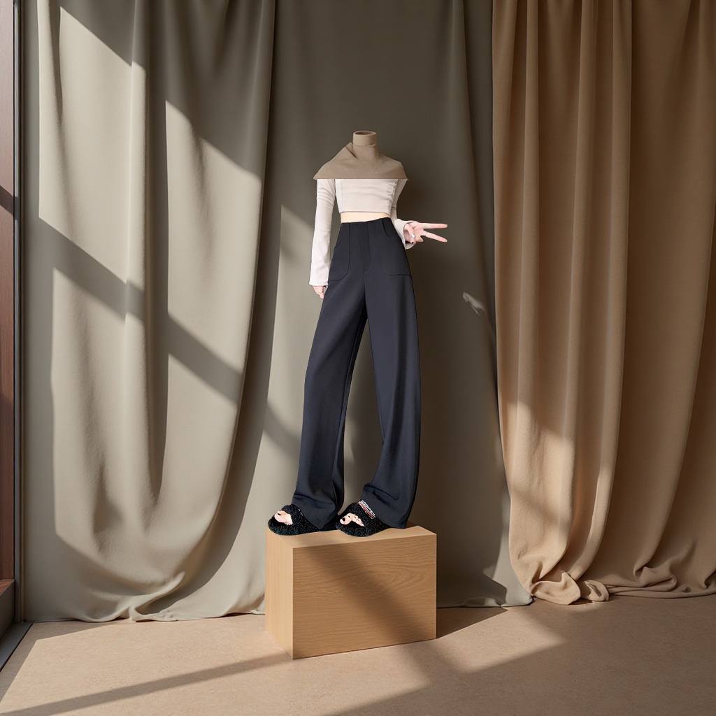 窄版西装裤女秋季2025新款休闲宽松高腰垂感直筒百搭长裤子