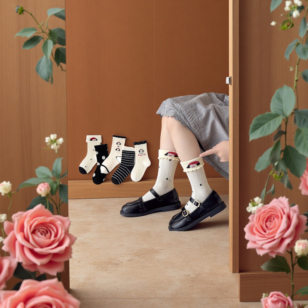 2025秋冬儿童袜子甜美双纱中筒无骨可爱小狗女童春秋季A类舒适透气