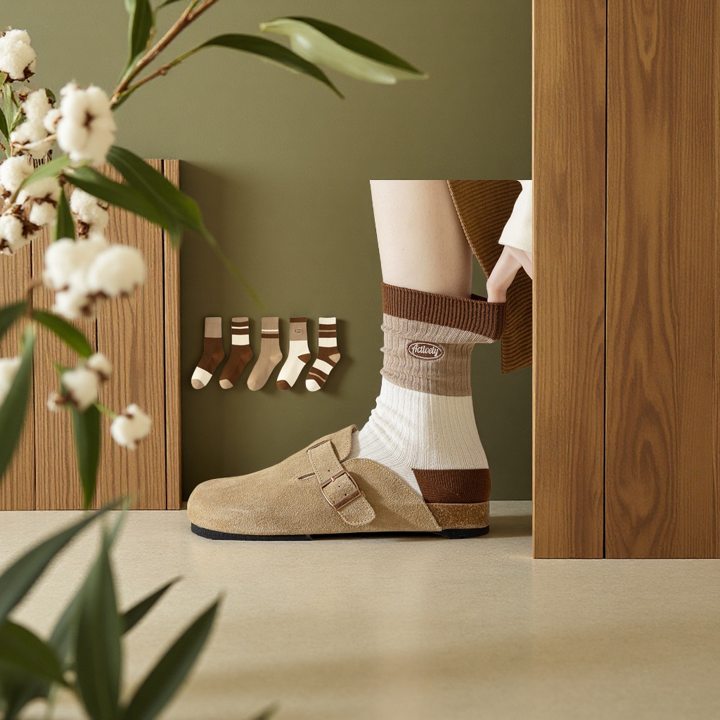 纯棉女中筒堆堆袜春秋运动休闲薄款吸汗无骨长袜全棉春夏款