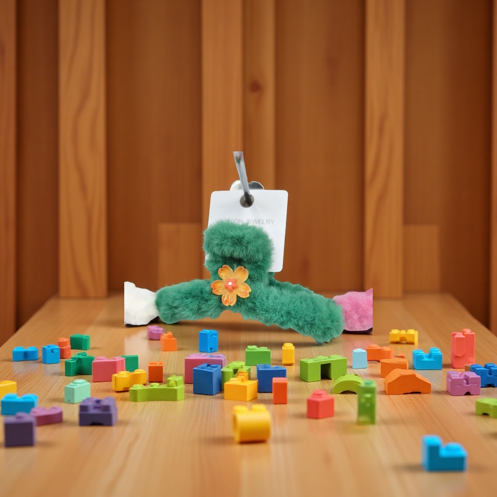 A透明五瓣花毛绒抓夹儿童水钻发夹抓夹发夹头饰发饰品可爱滴油发夹宝宝发夹头饰品