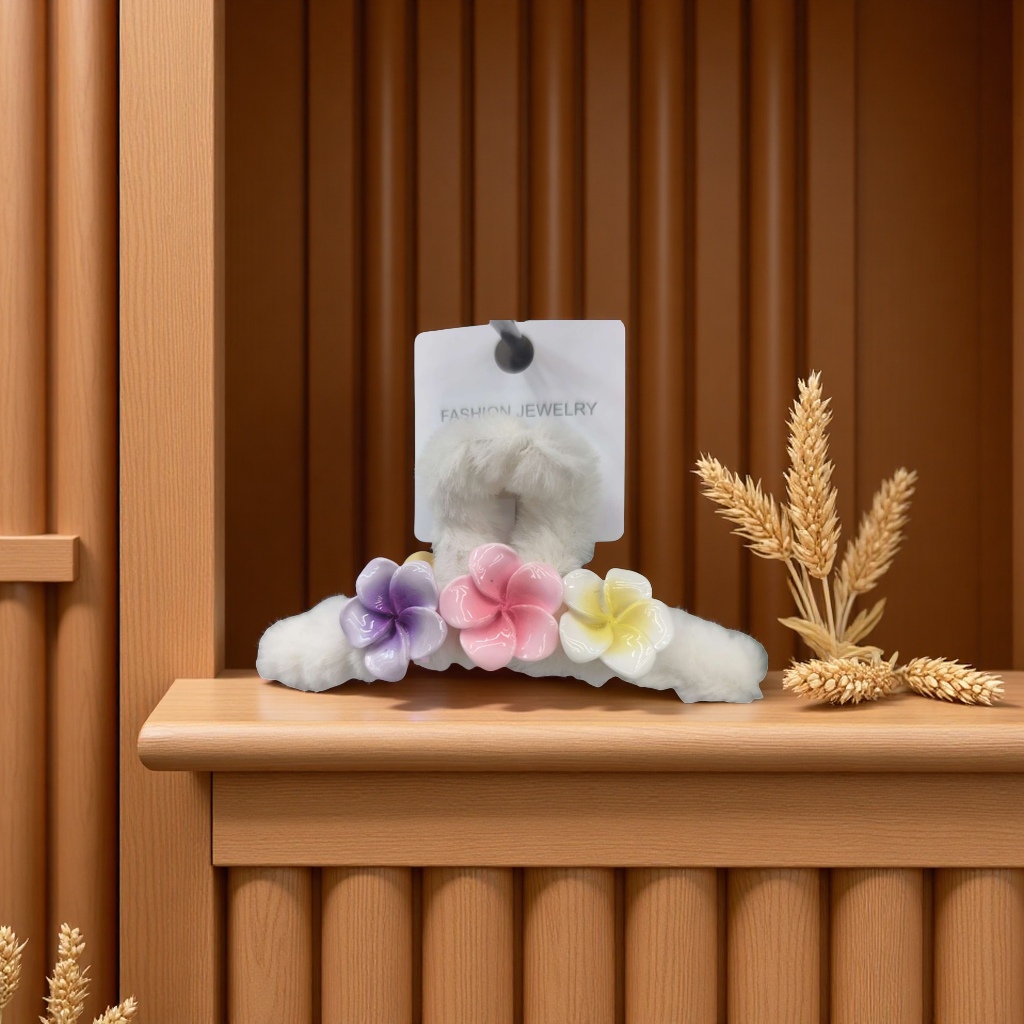 6朵果冻五瓣花毛绒抓夹儿童水钻发夹抓夹发饰宝宝发夹头饰可爱滴油发夹发饰品