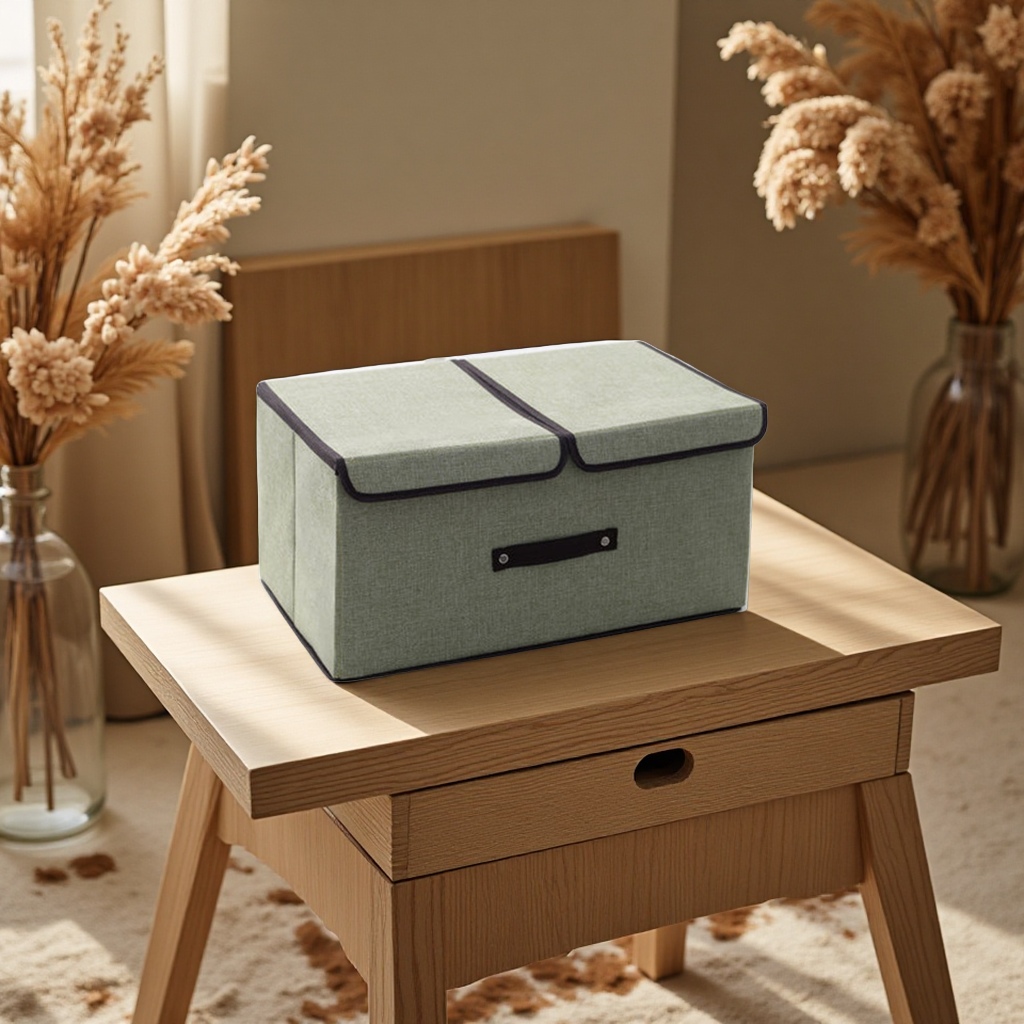 棉麻布艺双盖折叠收纳箱宿舍杂物整理盒内衣储物箱有盖收纳盒