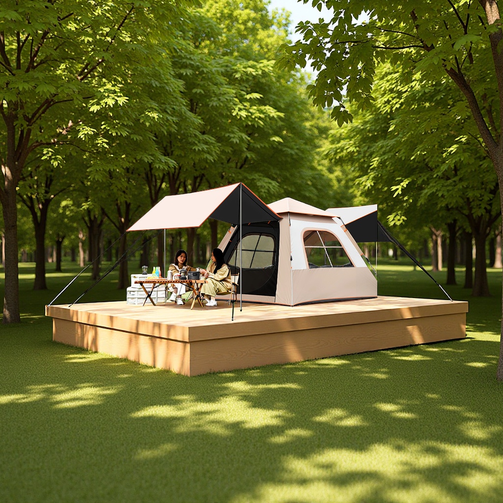 户外帐篷天幕二合一便携折叠露营装备全套加厚涂银防晒野营外帐适用多场景