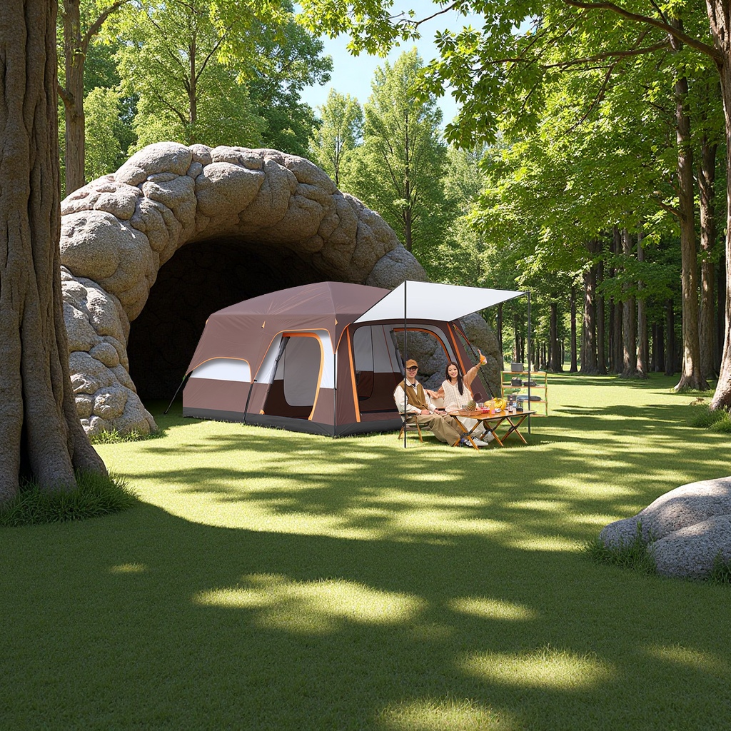 超大型户外帐篷便携式二室一厅野营用品防晒防雨露营帐篷适用多人