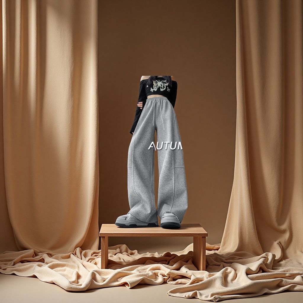 美式弯刀阔腿裤女春秋2025新款高腰宽松直筒运动休闲香蕉卫裤