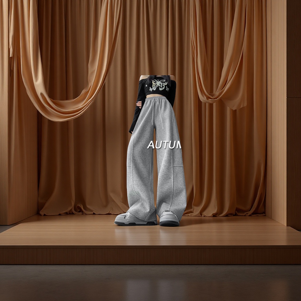 美式弯刀阔腿裤女春秋2025新款高腰宽松直筒运动休闲香蕉卫裤女装