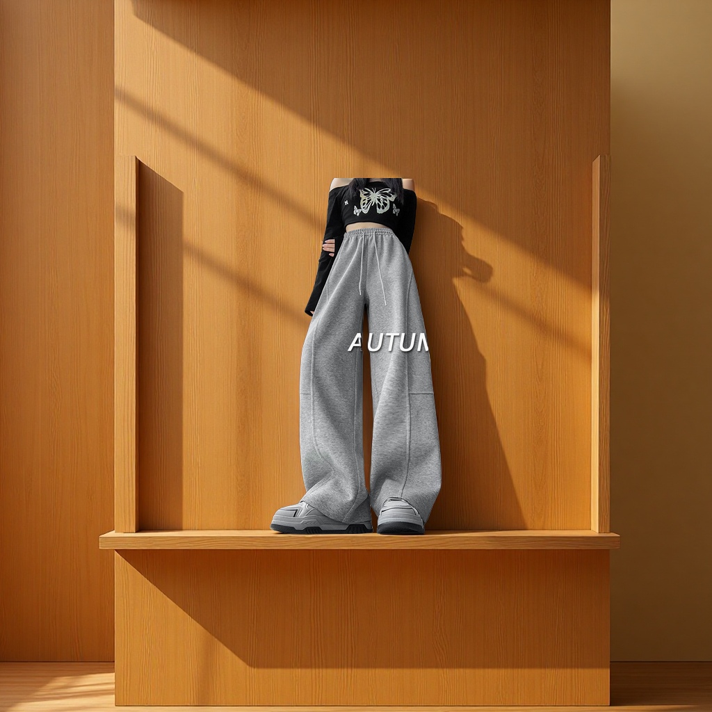 美式弯刀阔腿裤女春秋2025新款高腰宽松直筒运动休闲香蕉卫裤休闲裤