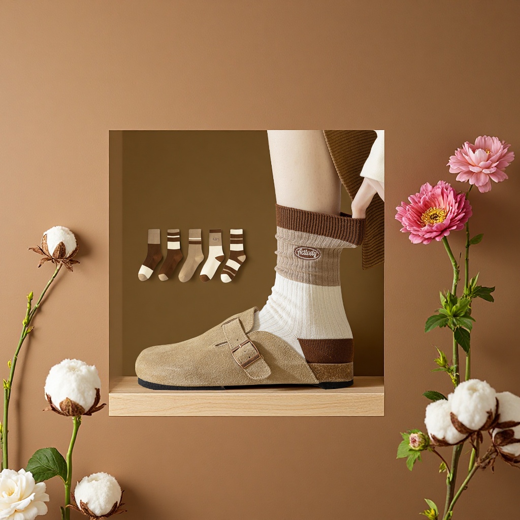 纯棉女中筒堆堆袜春秋运动休闲薄款吸汗无骨长袜春夏款全棉舒适透气