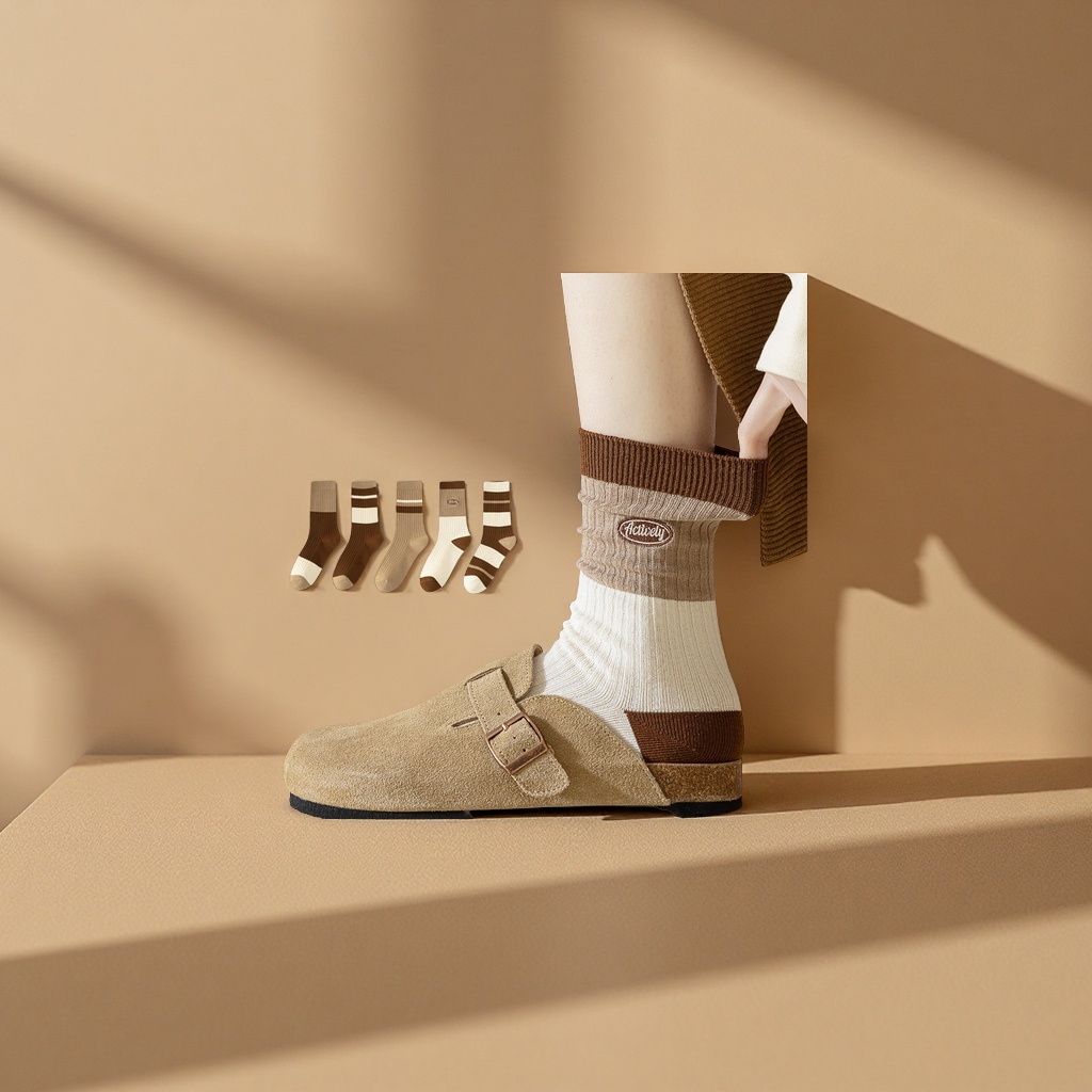 纯棉女中筒堆堆袜春秋运动休闲薄款吸汗无骨长袜春夏款