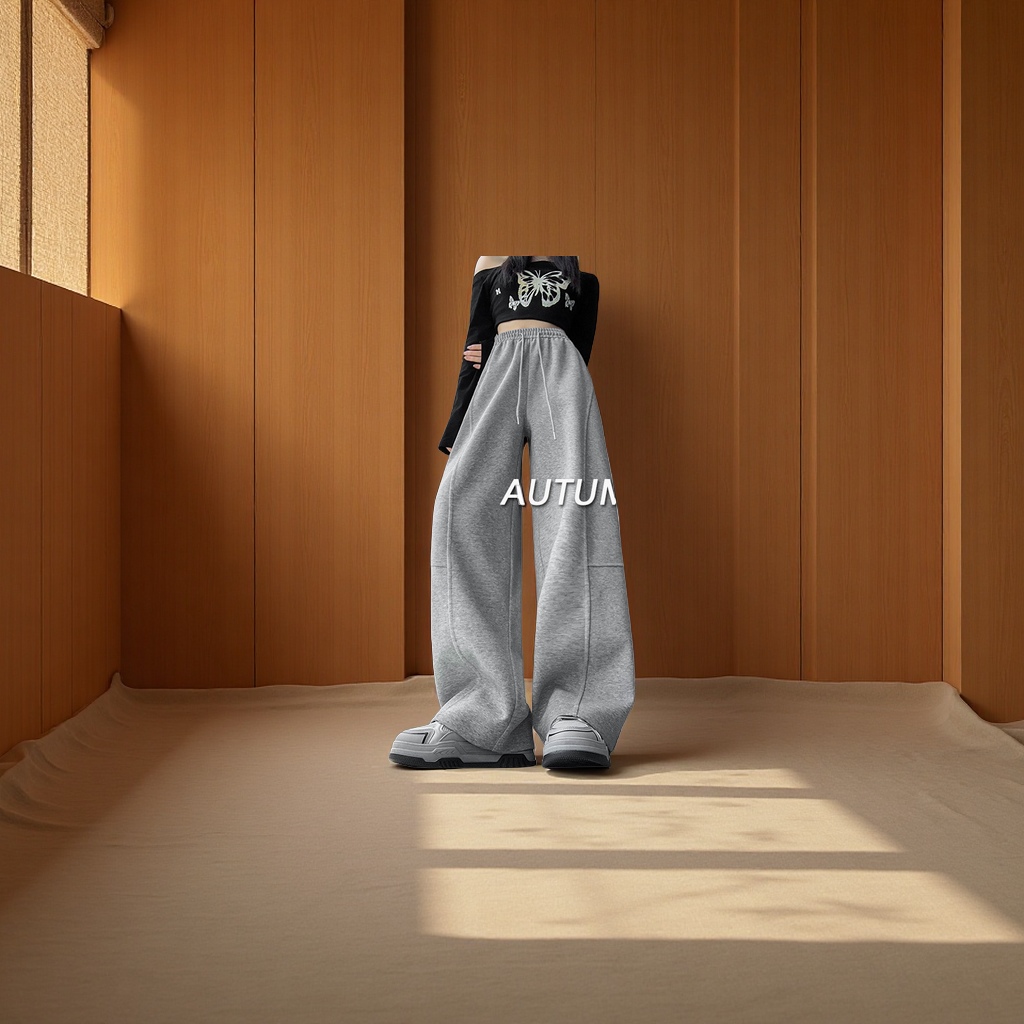 美式弯刀阔腿裤女春秋新款高腰宽松直筒运动休闲香蕉卫裤休闲裤