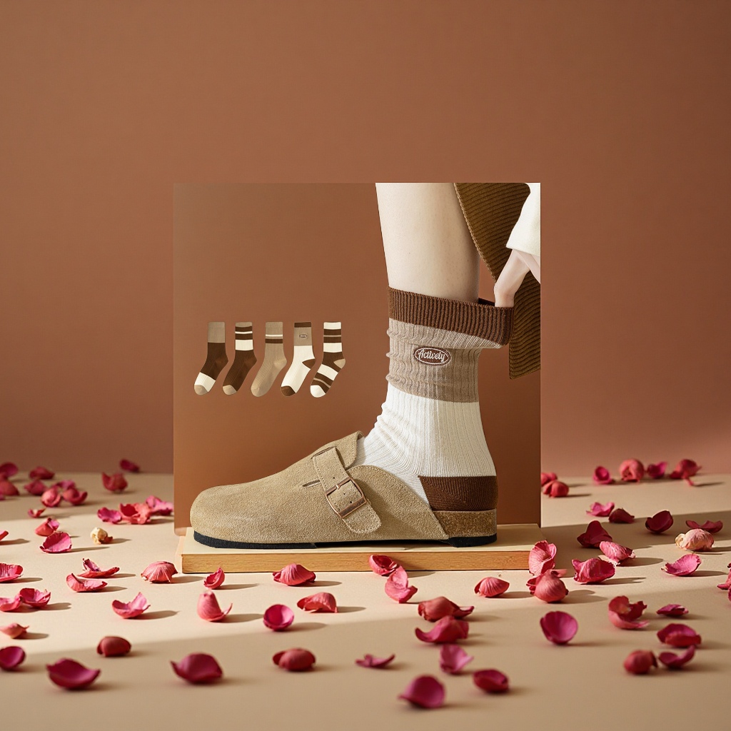 纯棉女中筒堆堆袜春秋运动休闲薄款吸汗无骨长袜春夏款全棉舒适透气