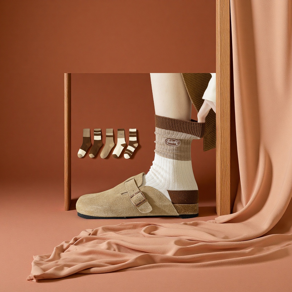 纯棉女中筒堆堆袜春秋运动休闲薄款吸汗无骨长袜春夏款舒适透气