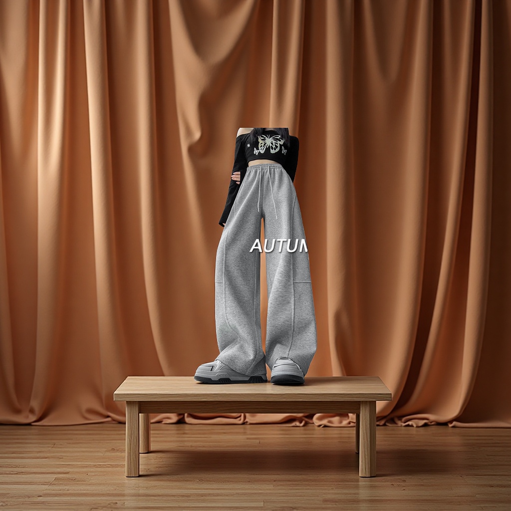 美式弯刀阔腿裤女春秋2025新款高腰宽松直筒运动休闲香蕉卫裤