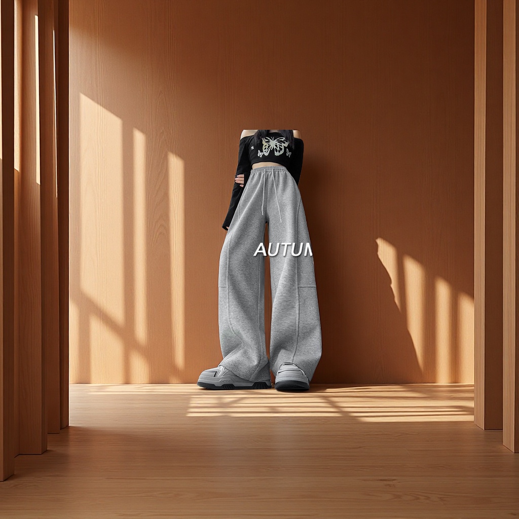 美式弯刀阔腿裤女春秋2025新款高腰宽松直筒运动休闲香蕉卫裤