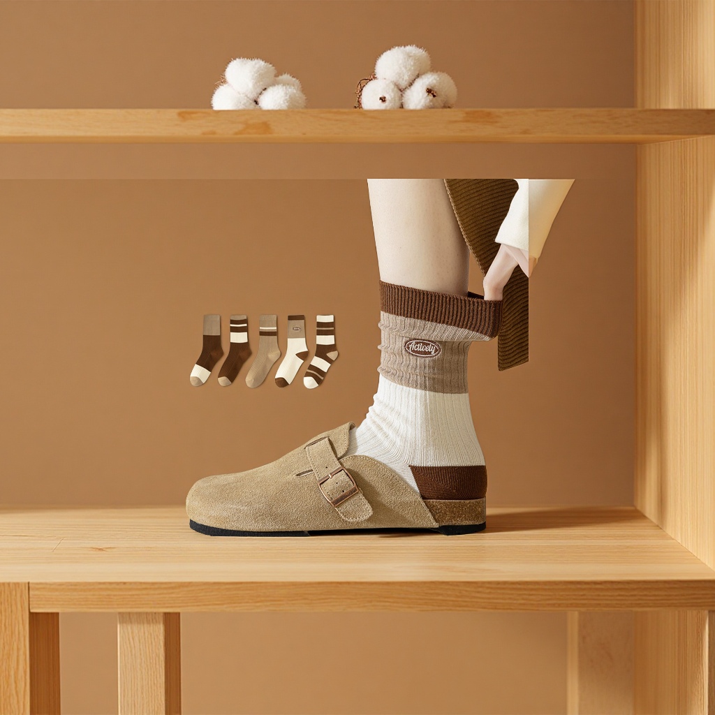 纯棉女中筒堆堆袜春秋款运动休闲吸汗薄款无骨长袜春夏全棉长筒袜