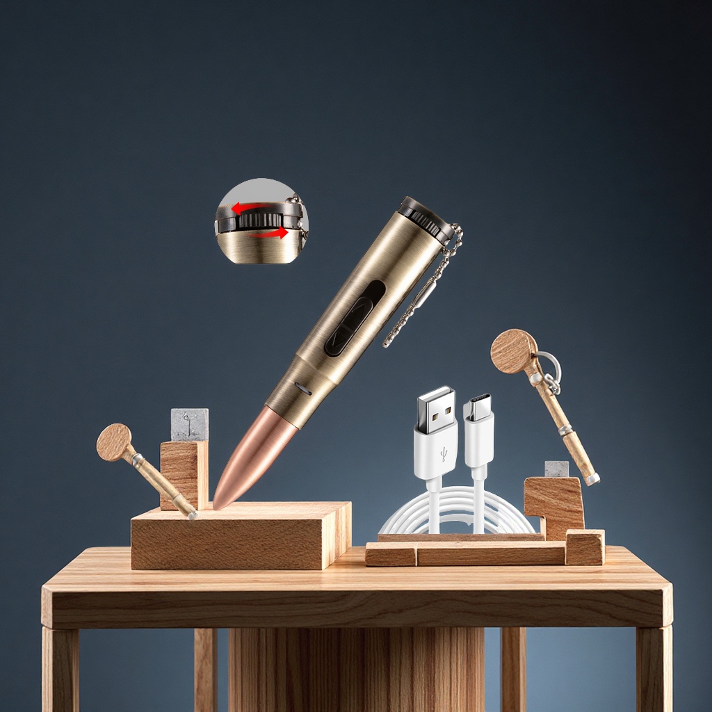 Multi-functional keychain flashlight, three-source bullet headlamp, laser pattern, purple light banknote inspection lighting, pencil hand-held flashlight