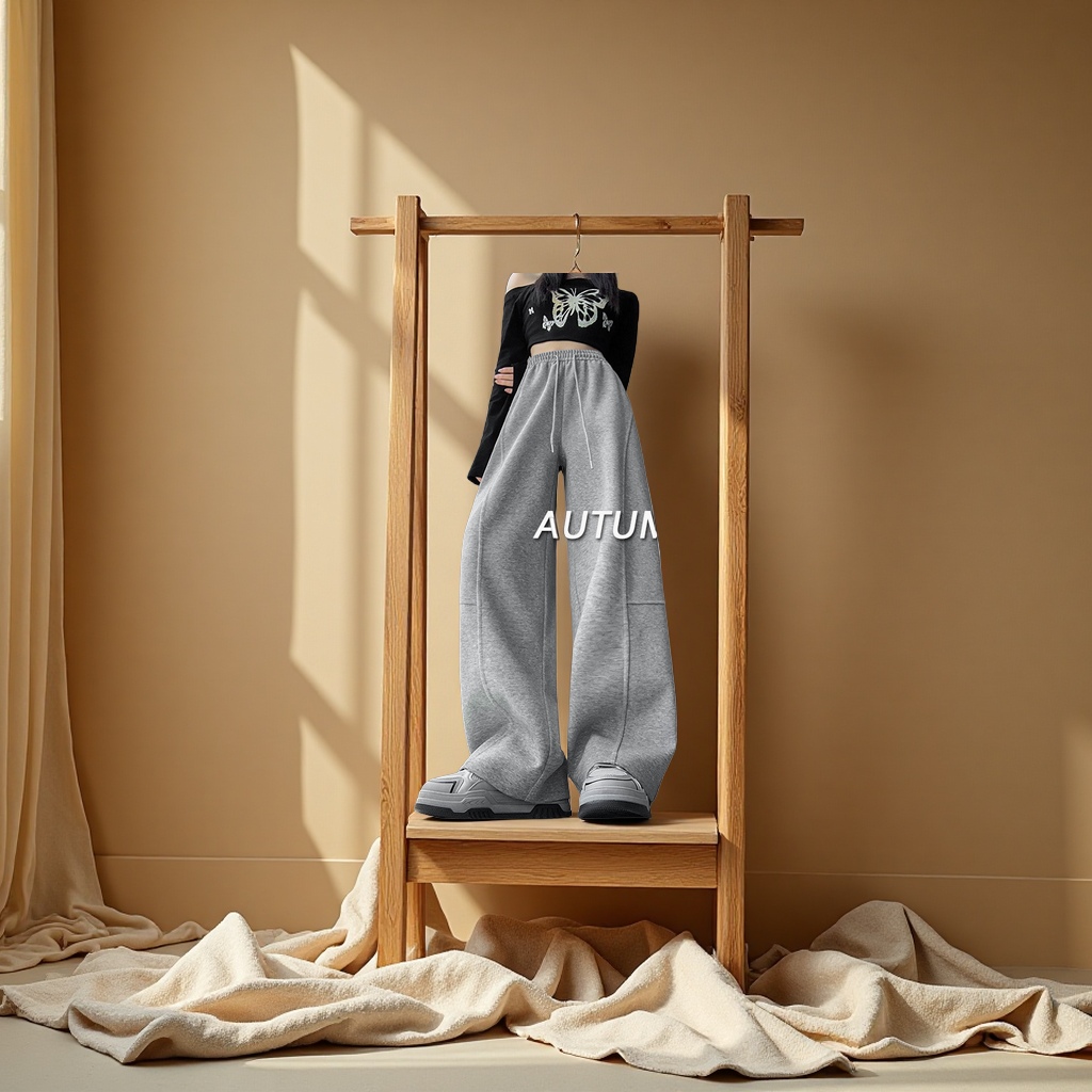 美式弯刀阔腿裤女春秋2025新款高腰宽松直筒运动休闲香蕉卫裤休闲裤