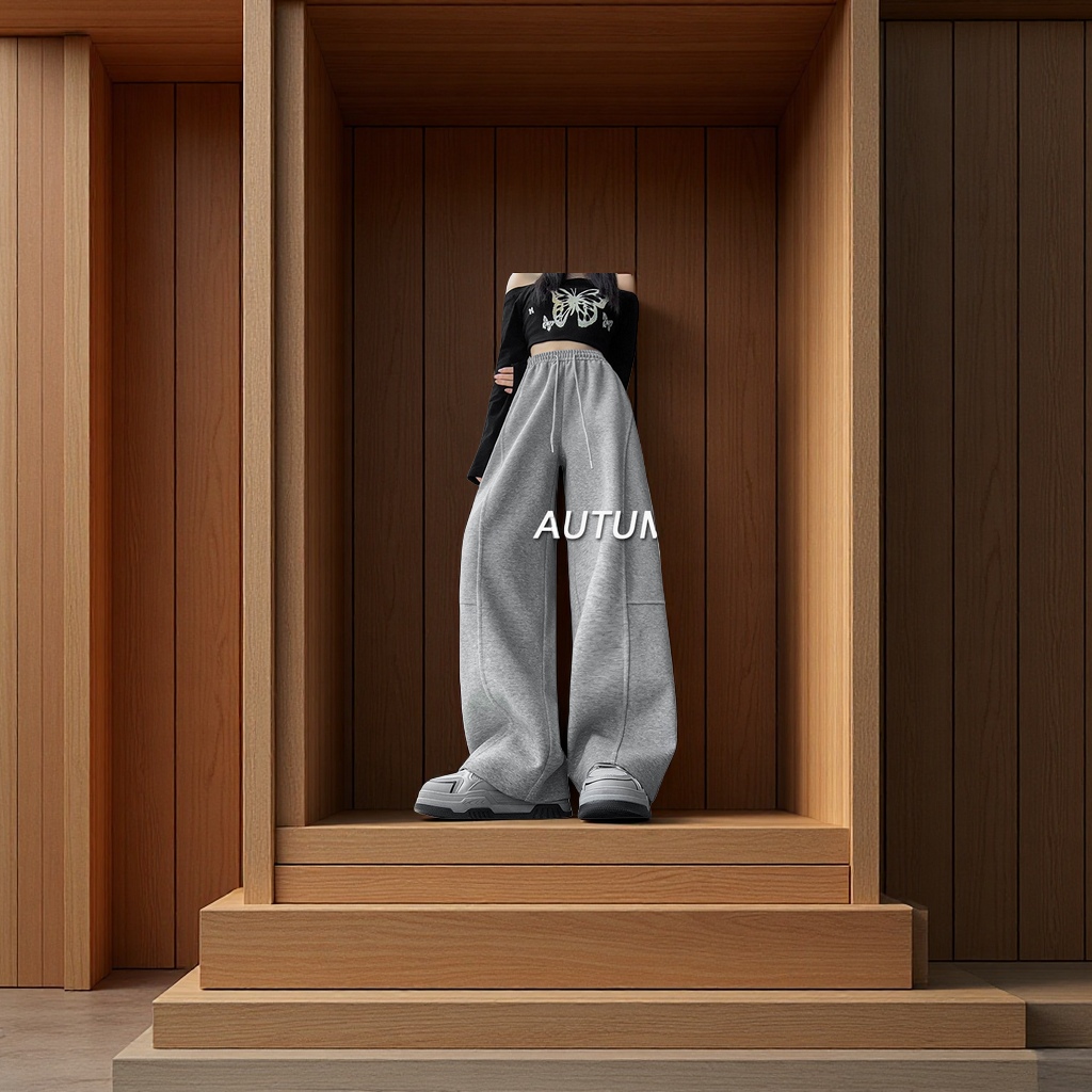 美式弯刀阔腿裤女春秋2025新款高腰宽松直筒运动休闲香蕉卫裤