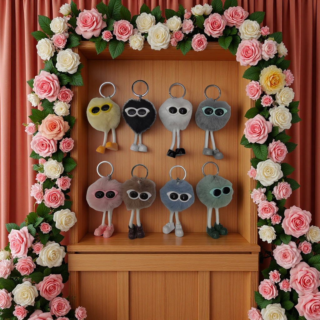 毛绒煤球钥匙扣挂件包包挂饰