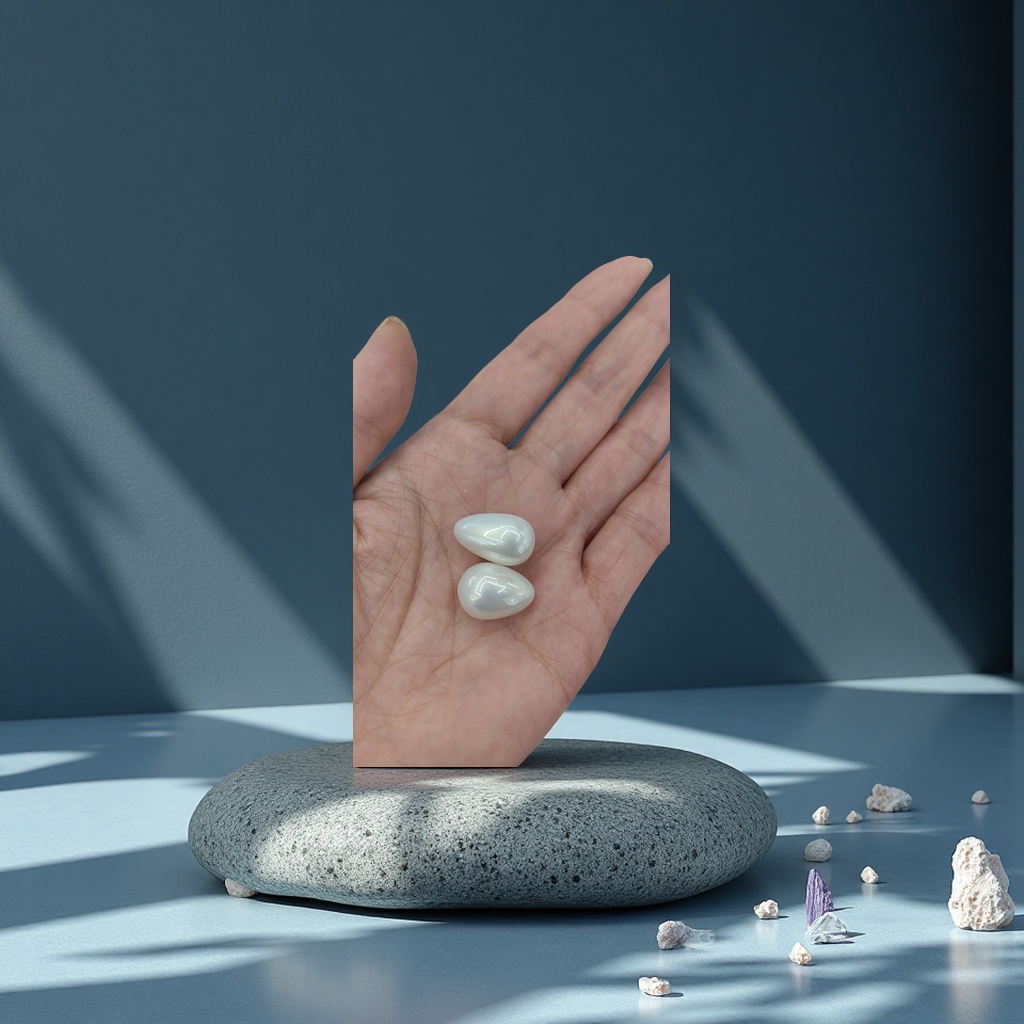 以一滴水的姿态，凝结时光之韵。独特水滴形珍珠耳饰，随步履轻摇，流淌温婉光泽。不为夺目，只为瞬间的温柔侧影，装点静谧的耳畔