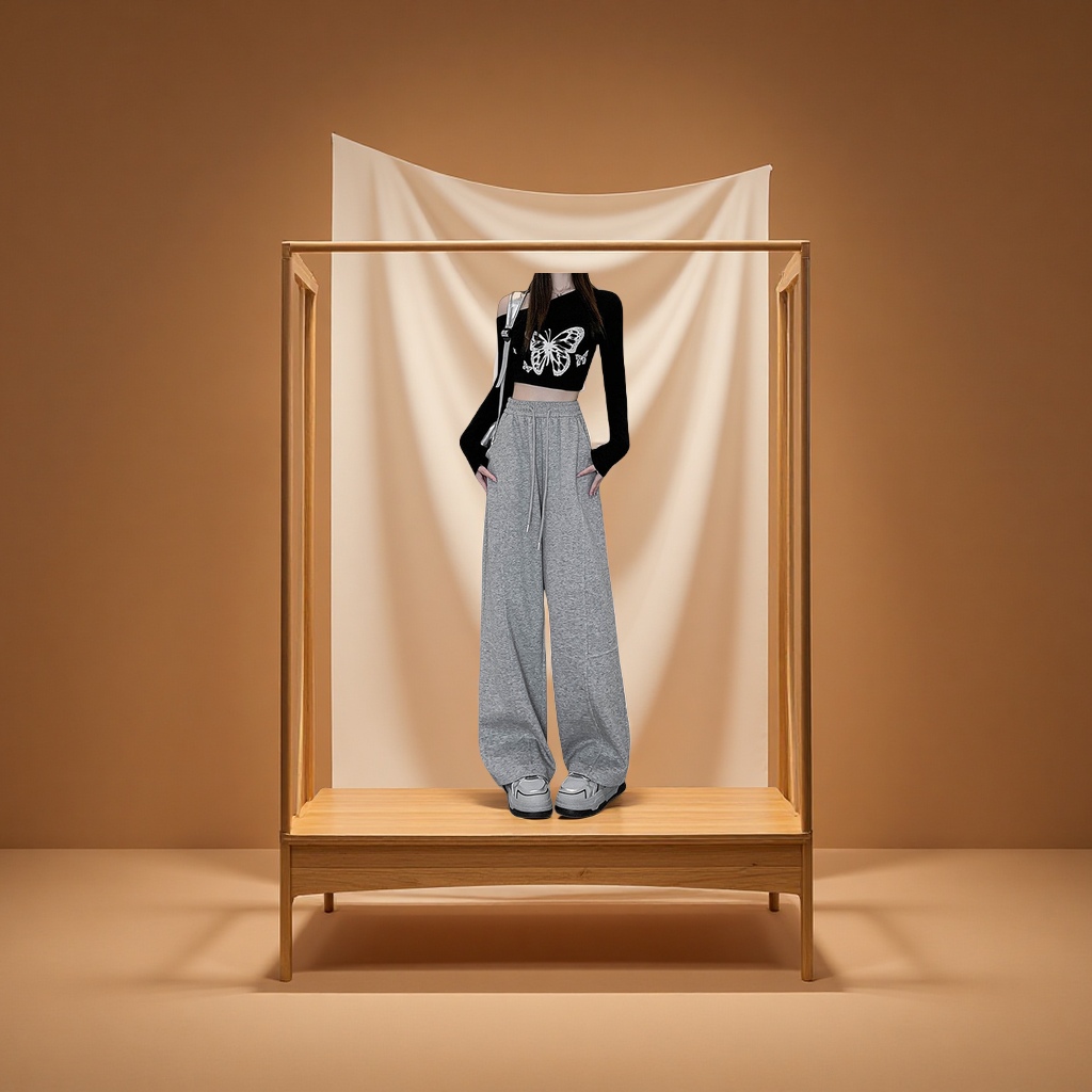 American curved wide-leg pants for women 2025 new style high-waisted loose straight-leg sporty casual banana sweatpants Specification image