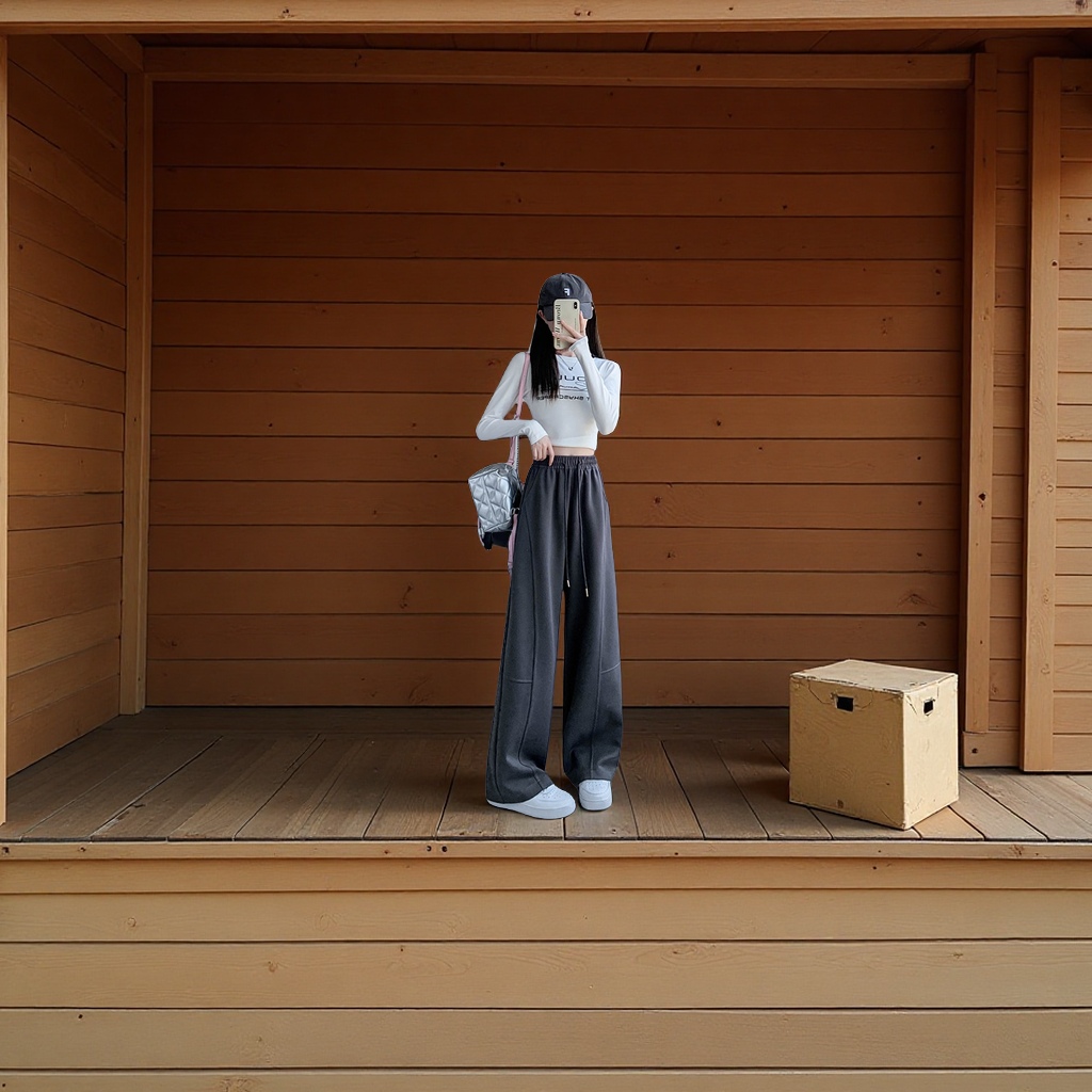 American curved wide-leg pants for women 2025 new style high-waisted loose straight-leg sporty casual banana sweatpants Application Scenario