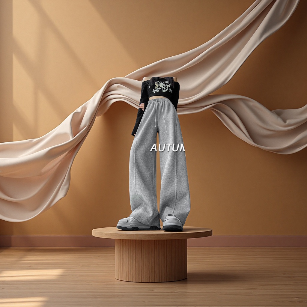 美式弯刀阔腿裤女春秋2025新款高腰宽松直筒运动休闲香蕉卫裤休闲长裤